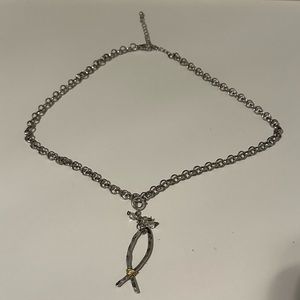 Silver Toned Chain with Christian Fish Siver and Gold Tone Pendant